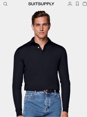 Suitsupply Navy Merino Long Sleeve Polo